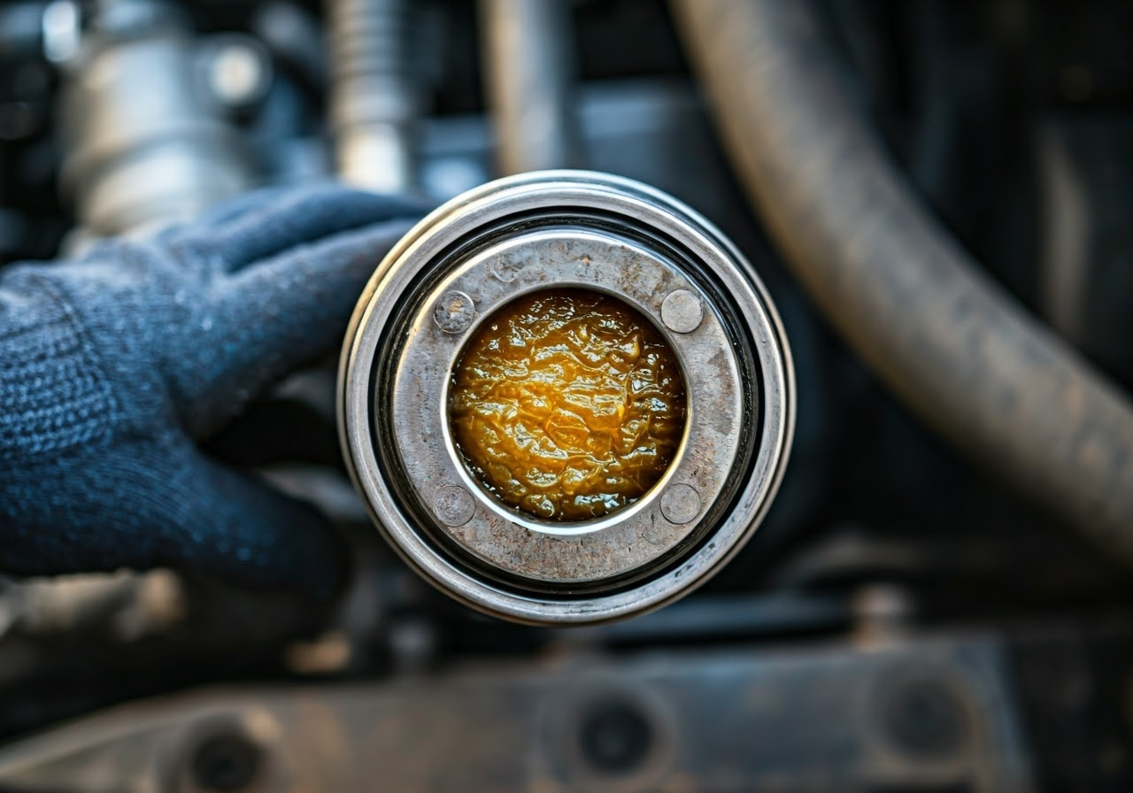 Close-up of gelled fuel in filter