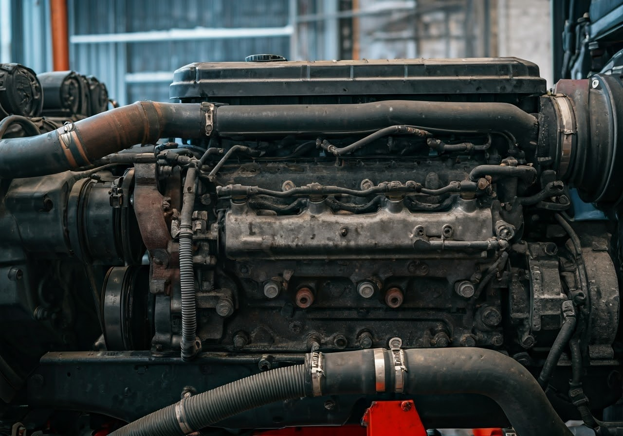 Mechanic inspecting diesel truck glow plugs
