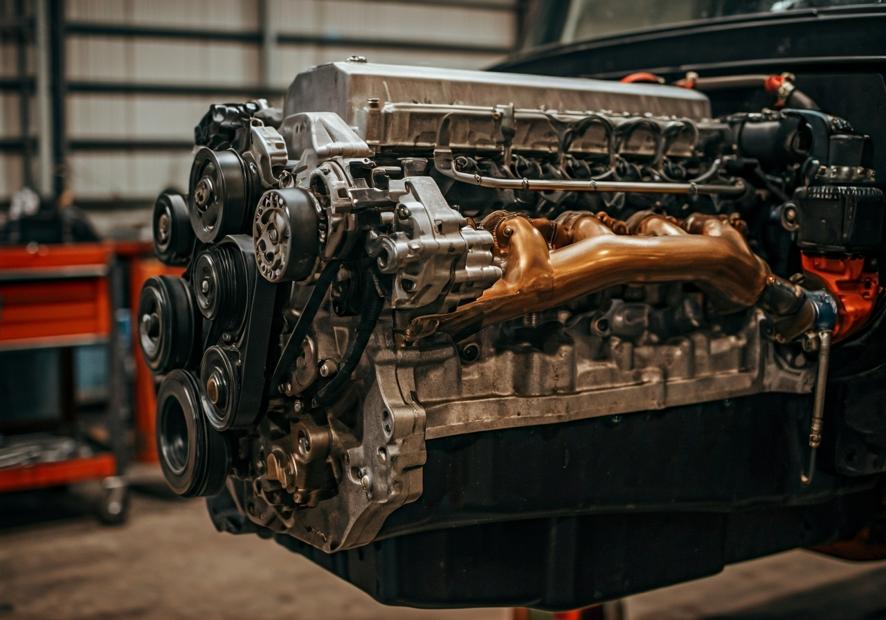 Mechanic customizing diesel engine